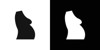 Hamile kadın sırt ağrısı simgesi logosu. Siyah beyaz vektör ana hatları.
