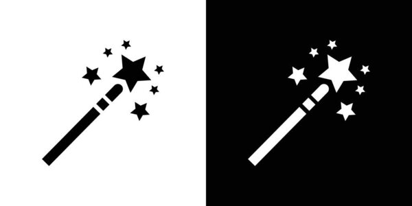 Magic wand icon logo sign vector outline in black and white color
