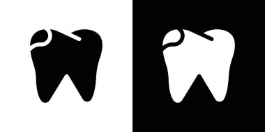 Taşıyıcı simge logosuna sahip diş. Siyah ve beyaz renkli vektör ana hatları.