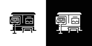 Otobüs durağı simge simgesi işareti vektör ana hatları siyah ve beyaz