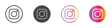 İnstagram simgesi Logo imzası ince çizgi ana hatları ve grup koleksiyonu