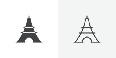 Eifell kulesi simgesi Düz Çizgi Koleksiyonu Siyah ve Beyaz arkaplan