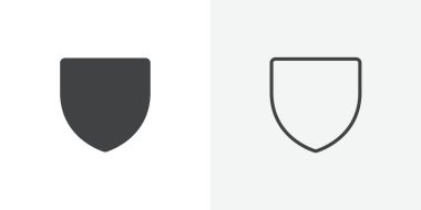 Siyah ve beyaz arkaplandaki Kalkan simgesi Düz ana hatlar Koleksiyonu