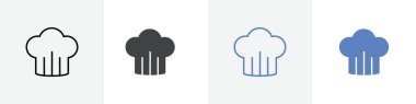 Şef şapka simgesi doğrusal ince çizgi simgesi siyah beyaz ayarlandı