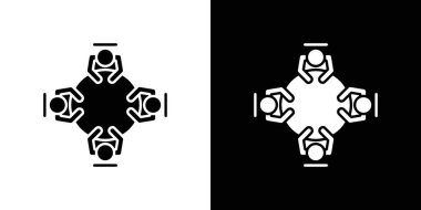 İş toplantısı simgesi doğrusal logo işareti web için siyah beyaz olarak belirlendi