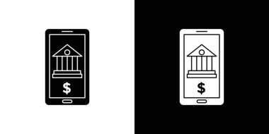 Mobil Banka simgesi doğrusal logo işareti web için siyah beyaz olarak belirlendi