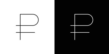 Ruble simgesi doğrusal logo işareti web için siyah beyaz olarak belirlendi