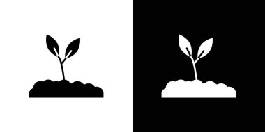 Toprak simgesi doğrusal logo işaretinde tohumlama web için siyah ve beyaz olarak ayarlandı
