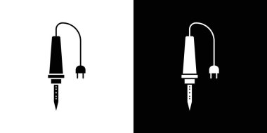 Lehim demir simgesi doğrusal logo işareti web için siyah ve beyaz olarak belirlendi