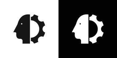 Cyborg simgesi Siyah çizgi sanat vektörü siyah beyaz ana hat koleksiyon işareti