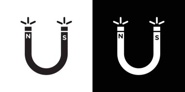 Güç simgesi siyah çizgi sanat vektörüne sahip mıknatıs siyah ve beyaz ana hat koleksiyon işareti