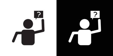 Siyah-beyaz taslak koleksiyon işaretinde soru simgesi soran kişi siyah çizgi sanat vektörü