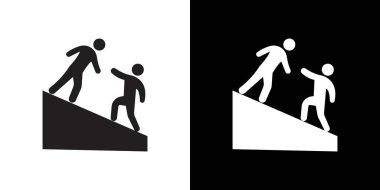 Siyah çizgi sanat vektörünü siyah beyaz taslak koleksiyon işaretinde birilerine yardım et