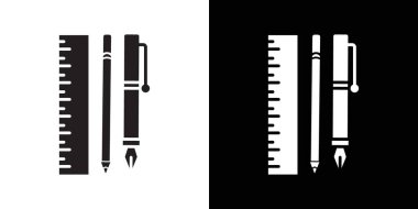 Cetvel, kalem ve kalem simgesi Siyah çizgi sanat vektörü siyah ve beyaz ana hatlar koleksiyon işareti