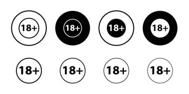 18 + simge logosu işareti vektör ana hatları siyah ve beyaz