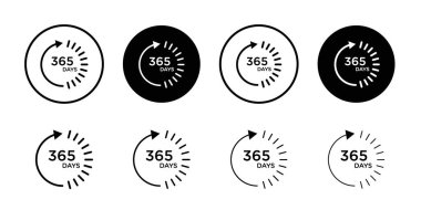 365 gün simge logosu işareti vektör ana hatları siyah ve beyaz