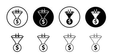 Satışlar huni simgesi logo işareti vektör ana hatlarını siyah ve beyaz olarak belirler