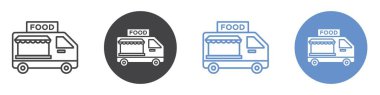 Yiyecek kamyonu simgesi taşıyıcı simgesi veya imza koleksiyonu siyah beyaz ana hatlarla