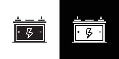 Araba aküsü simgesi Siyah çizgi sanat vektörü siyah beyaz ana hat koleksiyon işareti