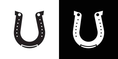 şanslı at nalı simgesi siyah çizgi sanat vektörü siyah beyaz ana hat koleksiyon işareti