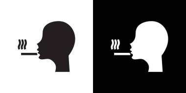 Sigara ikonu içen adam siyah beyaz çizgili sanat vektörü koleksiyon işareti.