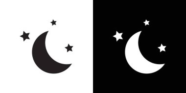 Ay ve yıldızlar simgesi Siyah çizgi sanat vektörü siyah ve beyaz ana hat koleksiyon işareti