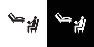 Psikolog ve hasta simgesi Siyah çizgi sanat vektörü siyah ve beyaz ana hat koleksiyon işareti