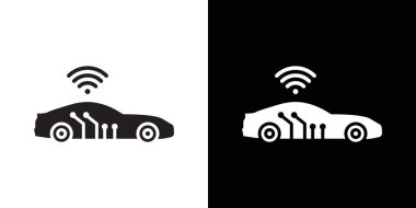 Akıllı araba simgesi Siyah çizgi sanat vektörü siyah beyaz çizgi koleksiyon işareti