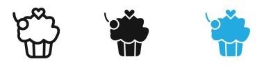 Cupcake simgesi vektör çizgisi logosu veya sembol koleksiyon taslak biçimi