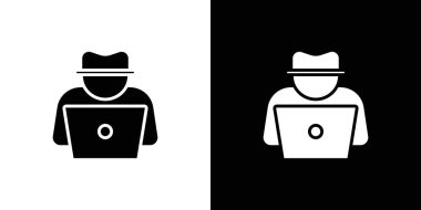 Siber suç simgesi doğrusal logo işareti koleksiyonu siyah ve beyaz olarak ayarlandı