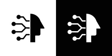 Cyborg simgesi doğrusal logo işareti koleksiyonu siyah ve beyaz olarak ayarlandı