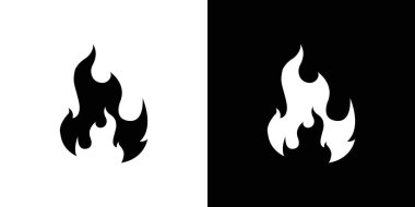 Ateş alevi simgesi doğrusal logo işareti siyah beyaz koleksiyon olarak ayarlandı