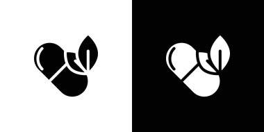 Doğal tıp simgesi doğrusal logo işareti siyah ve beyaz olarak toplanıyor