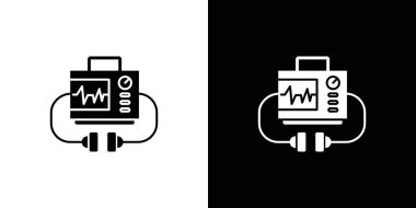 Kurtarma defibrilatörü simgesi doğrusal logo işareti koleksiyonunu siyah ve beyaz olarak ayarla
