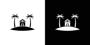 Tropik ada tatil beldesi simgesi doğrusal logo işareti koleksiyonu siyah ve beyaz