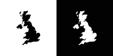 Birleşik Krallık harita simgesi doğrusal logo işareti koleksiyonu siyah ve beyaz olarak ayarlandı