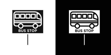 Otobüs durağı stand simgesi vektör logo kümesi koleksiyonu ya da paket grubu