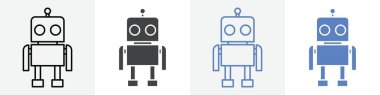 Robot simgesi çizgisel ince çizgi grafikleri siyah beyaz ayarlandı