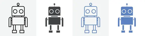 Robot simgesi çizgisel ince çizgi grafikleri siyah beyaz ayarlandı