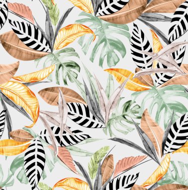 Kusursuz renksiz botanik yaprak deseni