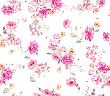 Beyaz arka planda yeşil yapraklı yaz çiçeği deseni