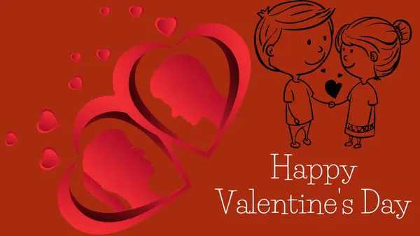 Çift ve kalp vektörlü sevgililer günü kartı.