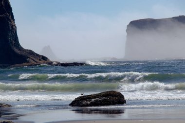 Dalgalar sahile çarpıyor.