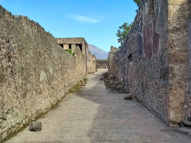Pompeii, Campania, İtalya - 14 Ekim 2021: Pompeii Arkeoloji Parkındaki Sokaklar