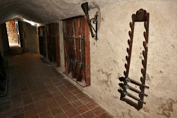 stock image Pizzo Calabro, Calabria, Italy  June 10, 2021: Weapons on display in the prison of the 15th century Castello Murat