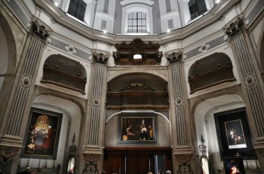 Naples, Campania, Italy  January 3, 2022: Interior of the seventeenth-century Church of Pio Monte della Misericordia on Via dei Tribunali clipart
