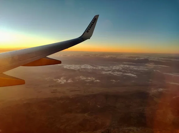 Aqaba, Jordan - January 5, 2023: Glimpse of the Jordanian desert from the Ryanair plane landing at Jordan's King Hussein International Airport