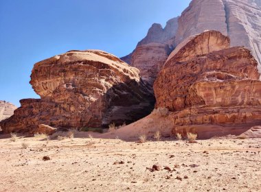 Petra, Jordan - January 6, 2023: Glimpse of Wadi Rum desert