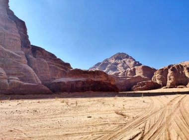 Petra, Jordan - January 6, 2023: Glimpse of Wadi Rum desert