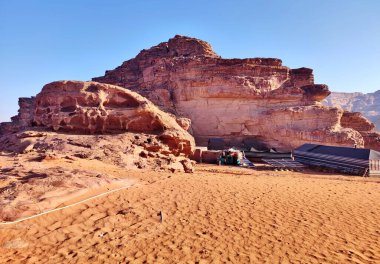 Wadi Rum, Jordan - January 6, 2023: Aladdin Camp luxury campsite in Wadi Rum desert near Petra